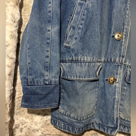 Vintage 90’s Y2K Women’s Petite Denim Chore Coat Corduroy Collar Flannel Lined - Picture 4 of 10